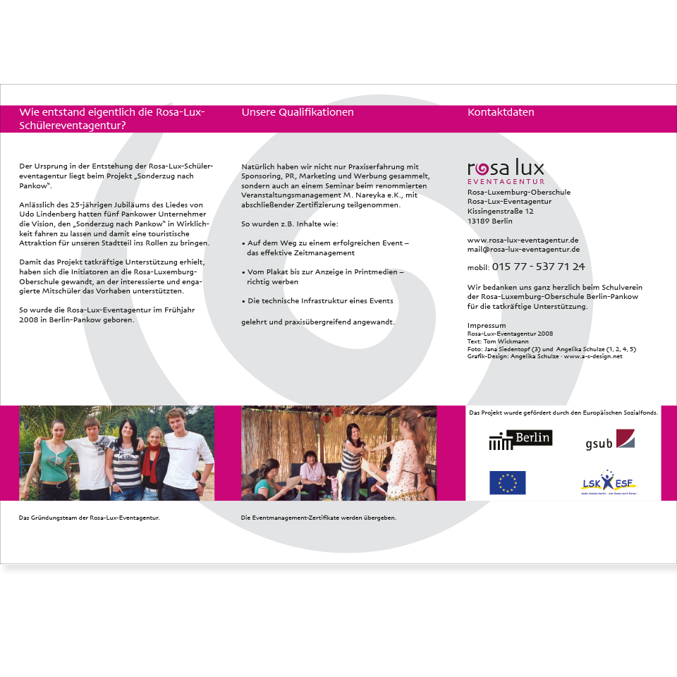 Flyer Schülereventagentur rosa lux